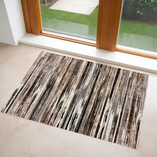 Beige Striped Power Loom Area Rug Photo 2