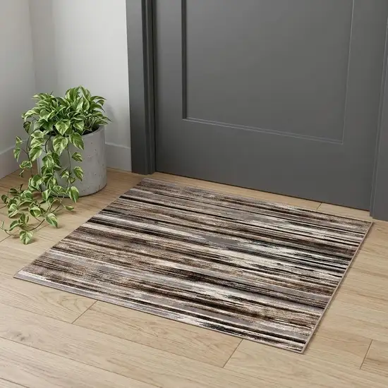 Beige Striped Power Loom Area Rug Photo 1
