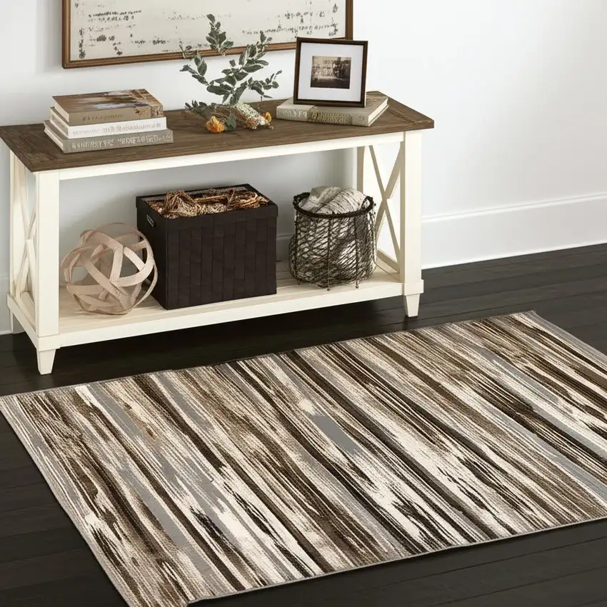 Gray and Brown Abstract Distressed Area Rug Photo 1