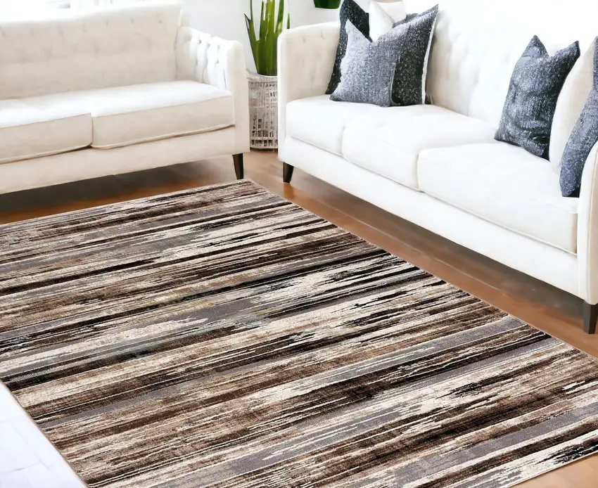 Beige Striped Dhurrie Area Rug Photo 1