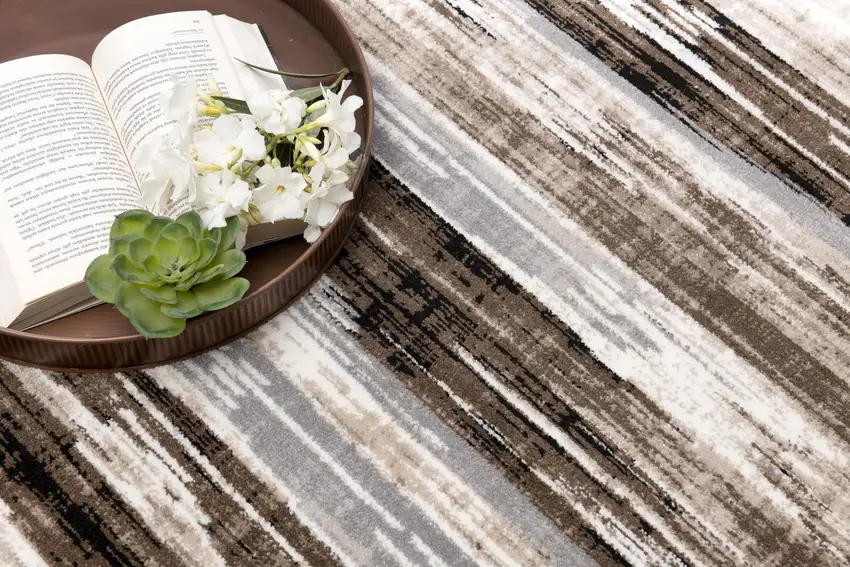 Beige Striped Dhurrie Area Rug Photo 9