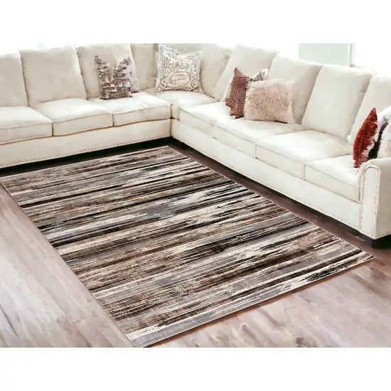 Beige Striped Dhurrie Area Rug Photo 1