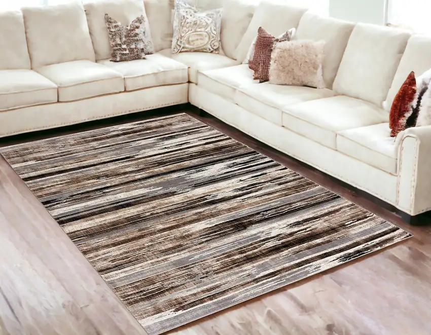 Beige Striped Dhurrie Area Rug Photo 1