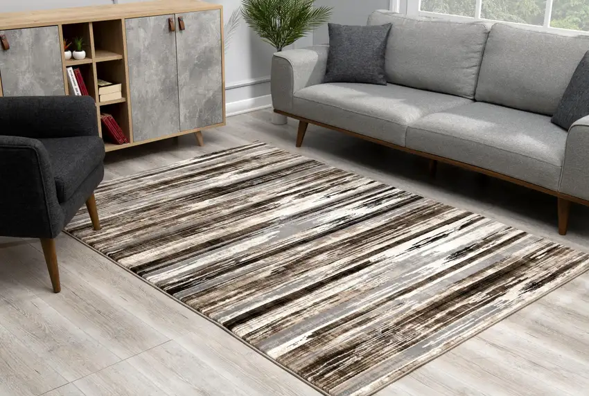 Beige Striped Dhurrie Area Rug Photo 8