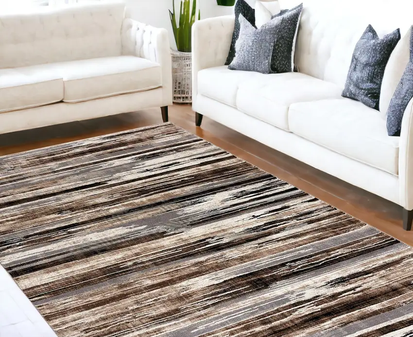 Beige Striped Dhurrie Area Rug Photo 1
