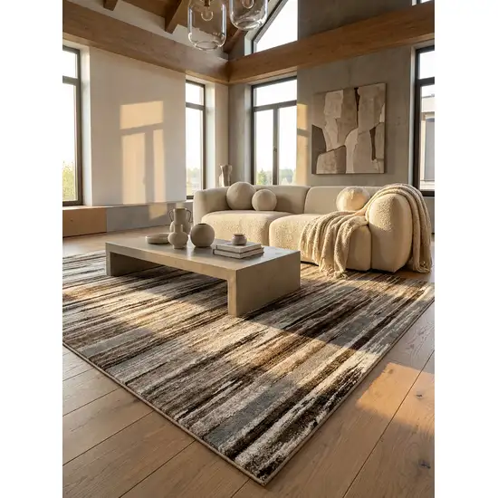 Beige Striped Dhurrie Area Rug Photo 6