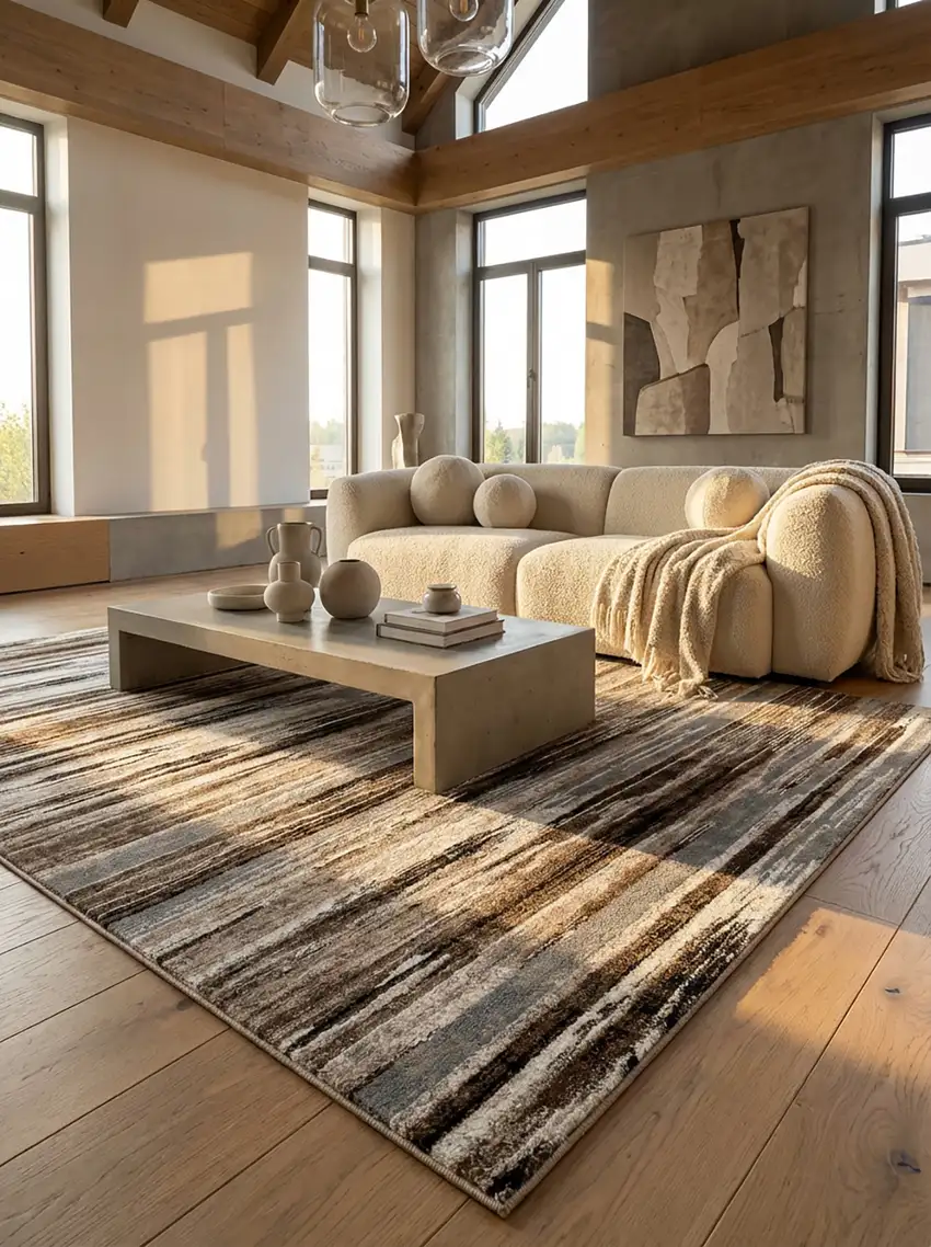 Beige Striped Dhurrie Area Rug Photo 6