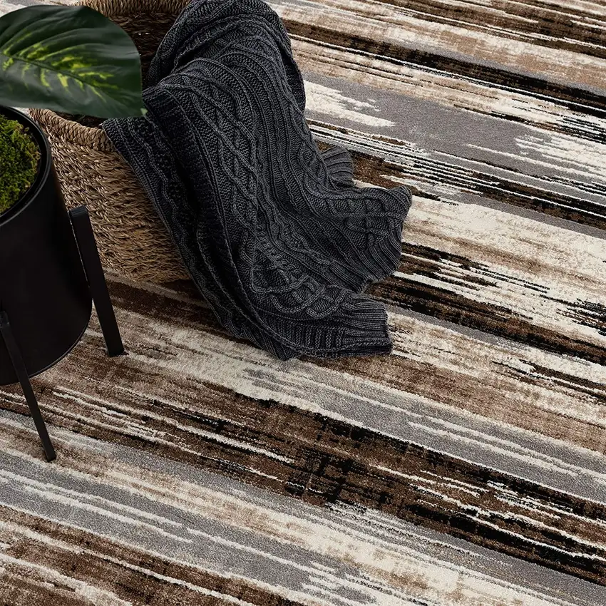 10' Beige Brown and Gray Abstract Runner Rug Photo 7