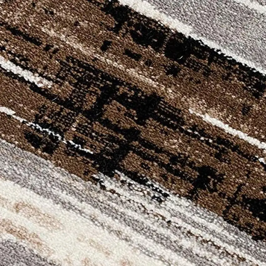 10' Beige Brown and Gray Abstract Runner Rug Photo 6