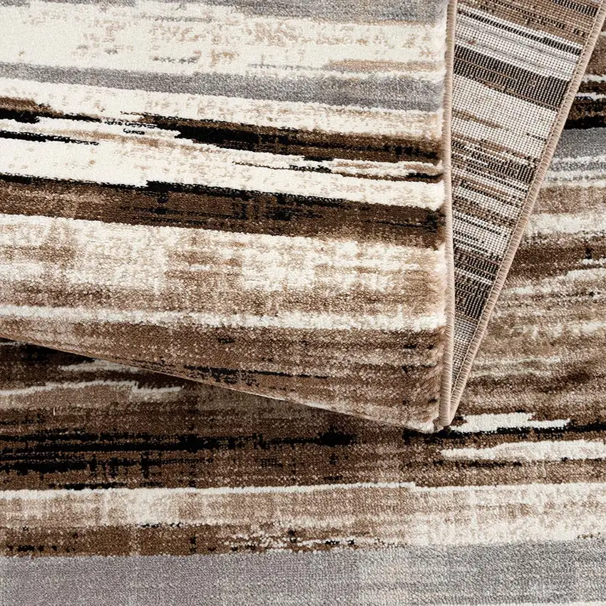 10' Beige Brown and Gray Abstract Runner Rug Photo 9