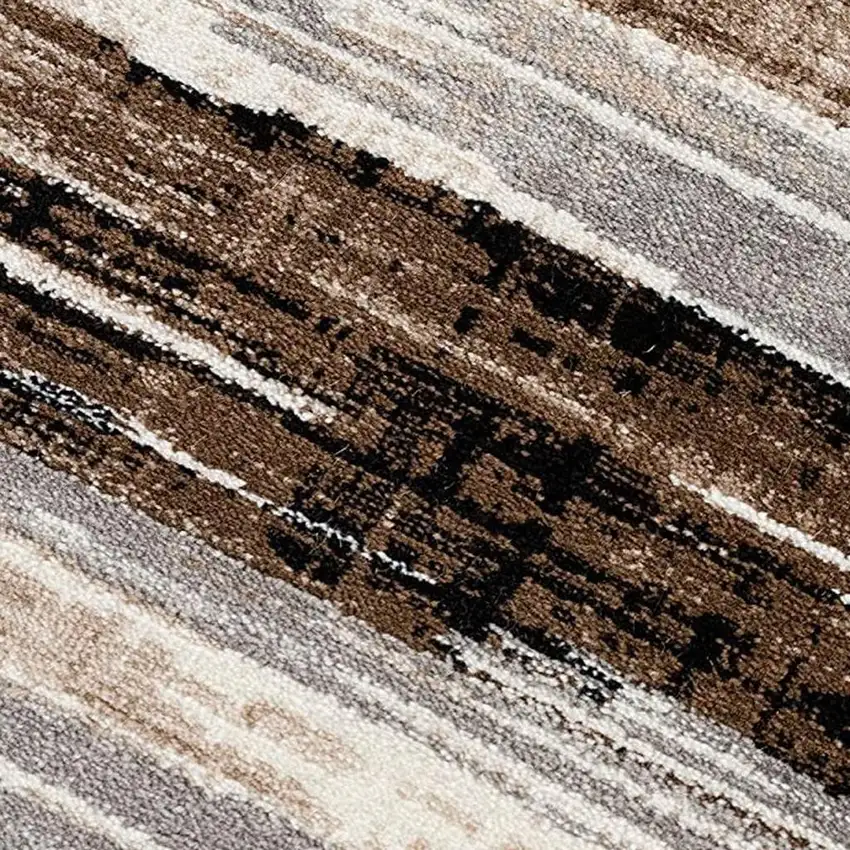 10' Beige Brown and Gray Abstract Runner Rug Photo 5