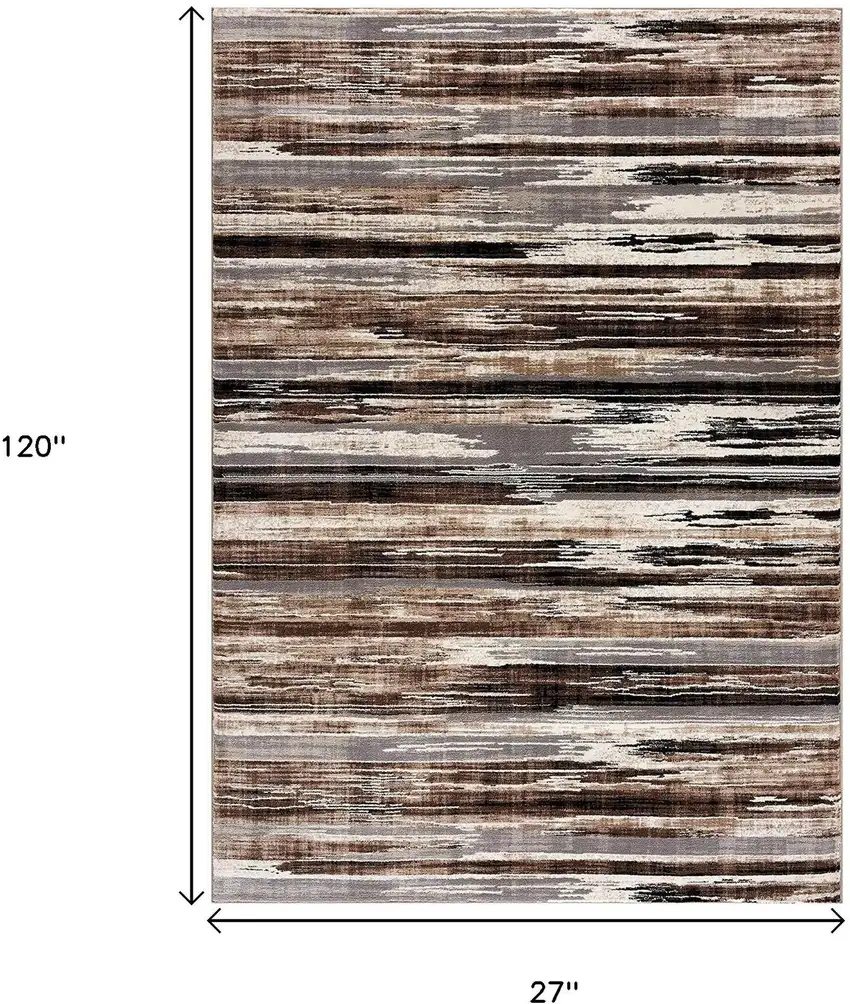 10' Beige Brown and Gray Abstract Runner Rug Photo 3