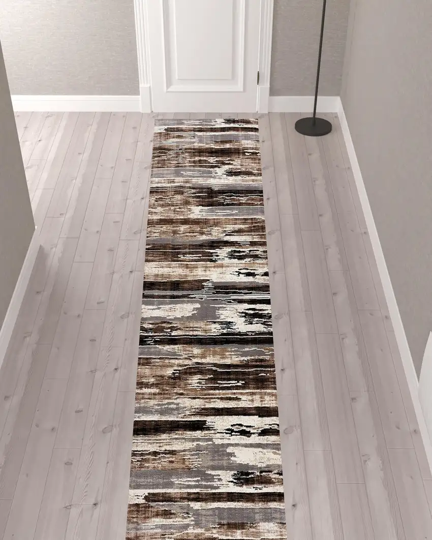 Beige Rustic Strokes Runner Rug Photo 10