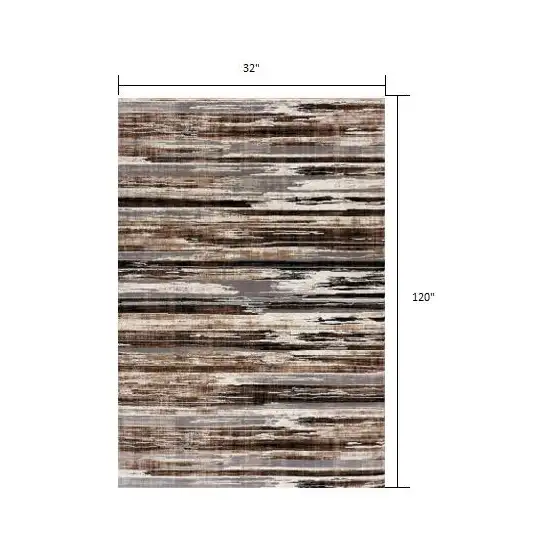 10' Beige Striped Dhurrie Runner Rug Photo 6