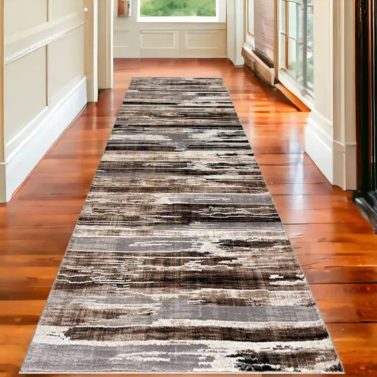 Beige Striped Dhurrie Runner Rug Photo 1
