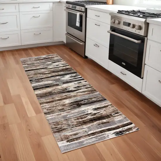 8' Beige Striped Dhurrie Runner Rug Photo 1