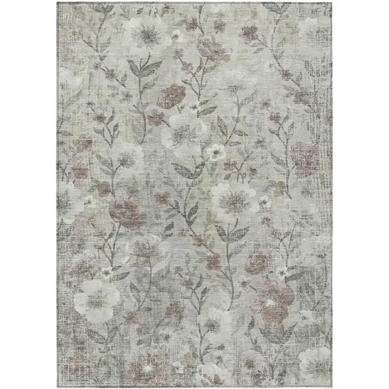 Beige Sage And Brown Floral Washable Indoor Outdoor Area Rug Photo 7