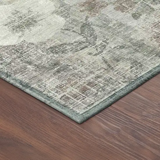 Beige Sage And Brown Floral Washable Indoor Outdoor Area Rug Photo 9