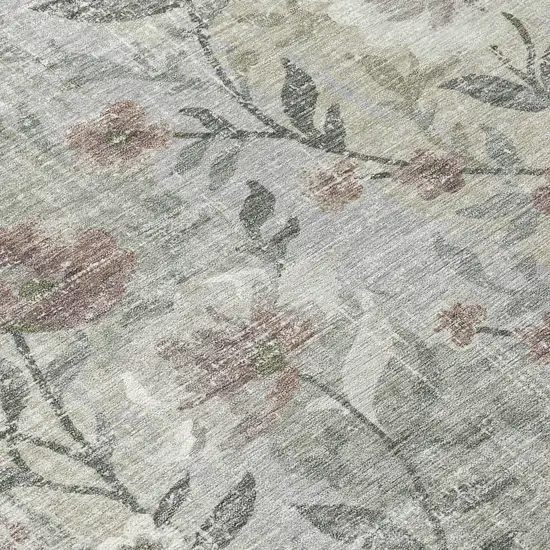 Beige Sage And Brown Floral Washable Indoor Outdoor Area Rug Photo 1