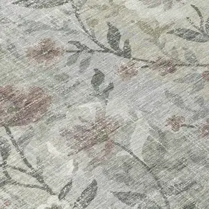 Photo of Beige Sage And Brown Floral Washable Indoor Outdoor Area Rug