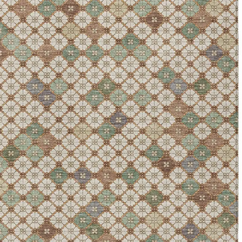 Beige Sage And Denim Blue Geometric Washable Indoor Outdoor Area Rug Photo 3