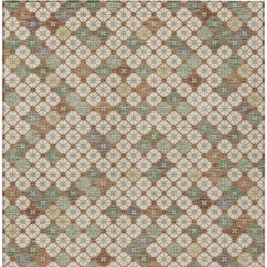 Beige Sage And Denim Blue Geometric Washable Indoor Outdoor Area Rug Photo 9