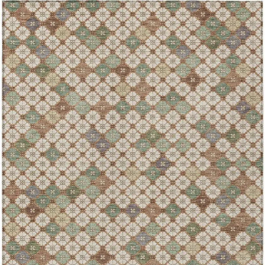 Beige Sage And Denim Blue Geometric Washable Indoor Outdoor Area Rug Photo 4