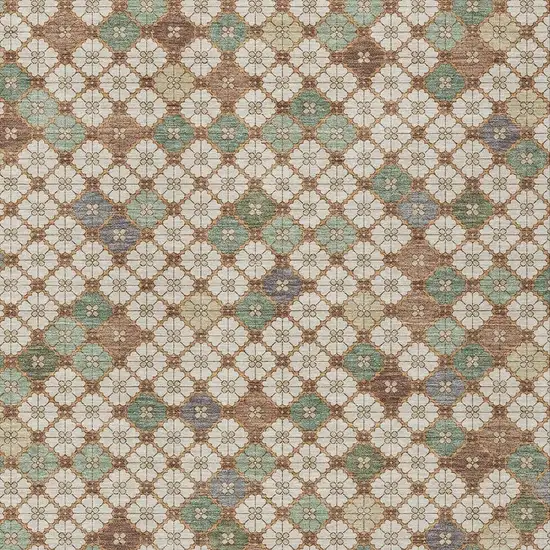 Beige Sage And Denim Blue Geometric Washable Indoor Outdoor Area Rug Photo 3