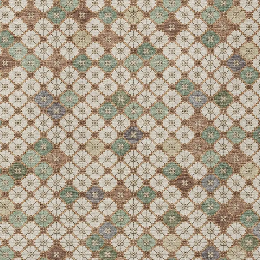 Beige Sage And Denim Blue Geometric Washable Indoor Outdoor Area Rug Photo 3