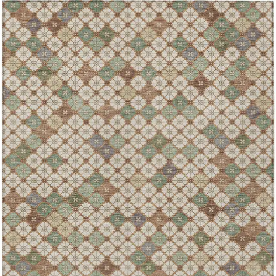 Beige Sage And Denim Blue Geometric Washable Indoor Outdoor Area Rug Photo 9