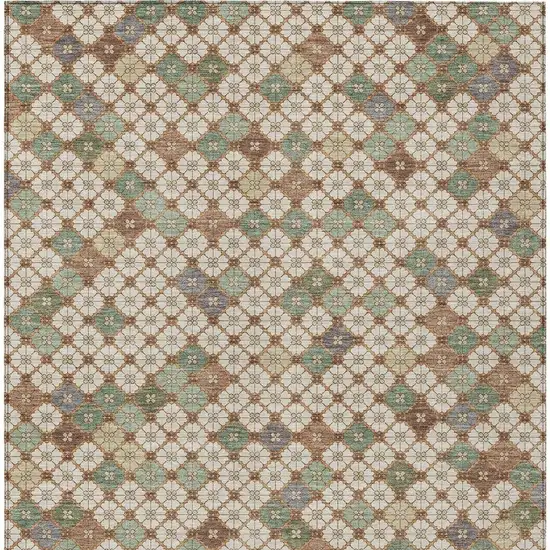 Beige Sage And Denim Blue Geometric Washable Indoor Outdoor Area Rug Photo 4