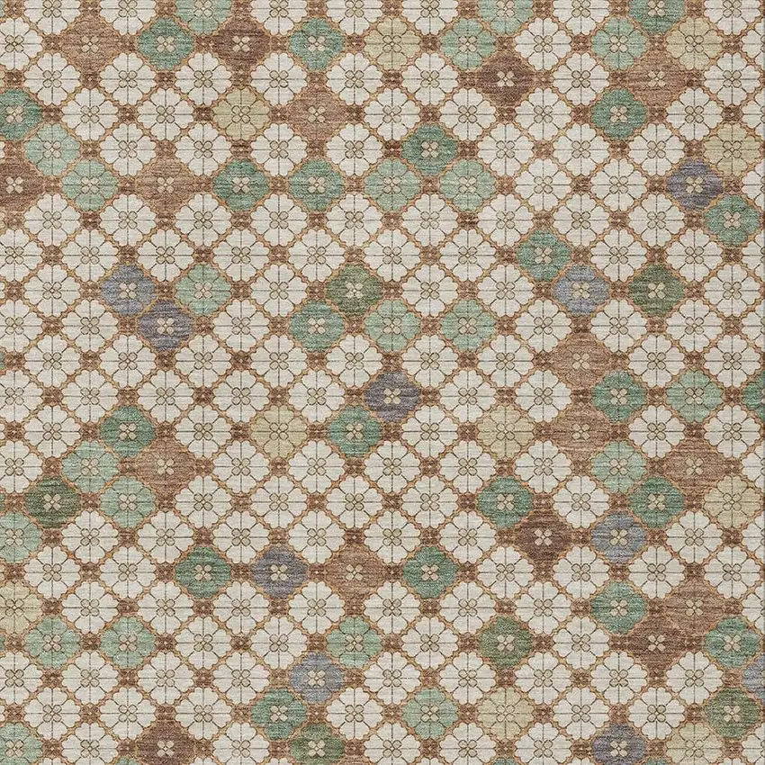 Beige Sage And Denim Blue Geometric Washable Indoor Outdoor Area Rug Photo 3