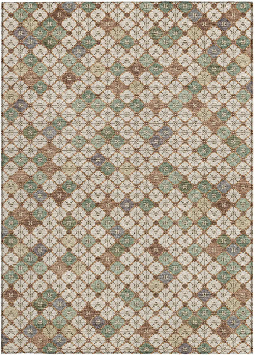 Beige Sage And Denim Blue Geometric Washable Indoor Outdoor Area Rug Photo 4