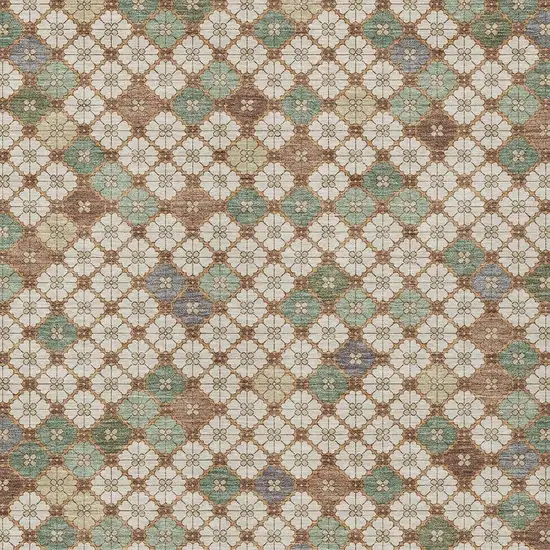 Beige Sage And Denim Blue Geometric Washable Indoor Outdoor Area Rug Photo 3