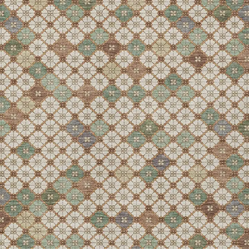 Beige Sage And Denim Blue Geometric Washable Indoor Outdoor Area Rug Photo 3