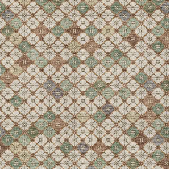 Beige Sage And Denim Blue Geometric Washable Indoor Outdoor Area Rug Photo 4