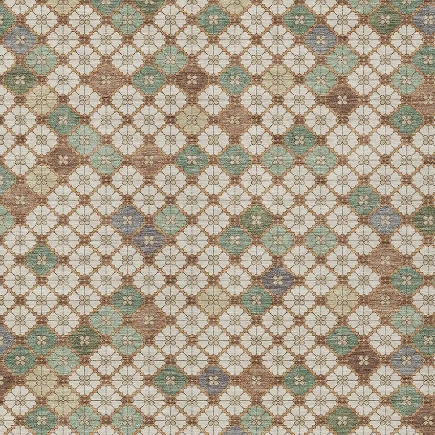 Beige Sage And Denim Blue Geometric Washable Indoor Outdoor Area Rug Photo 4