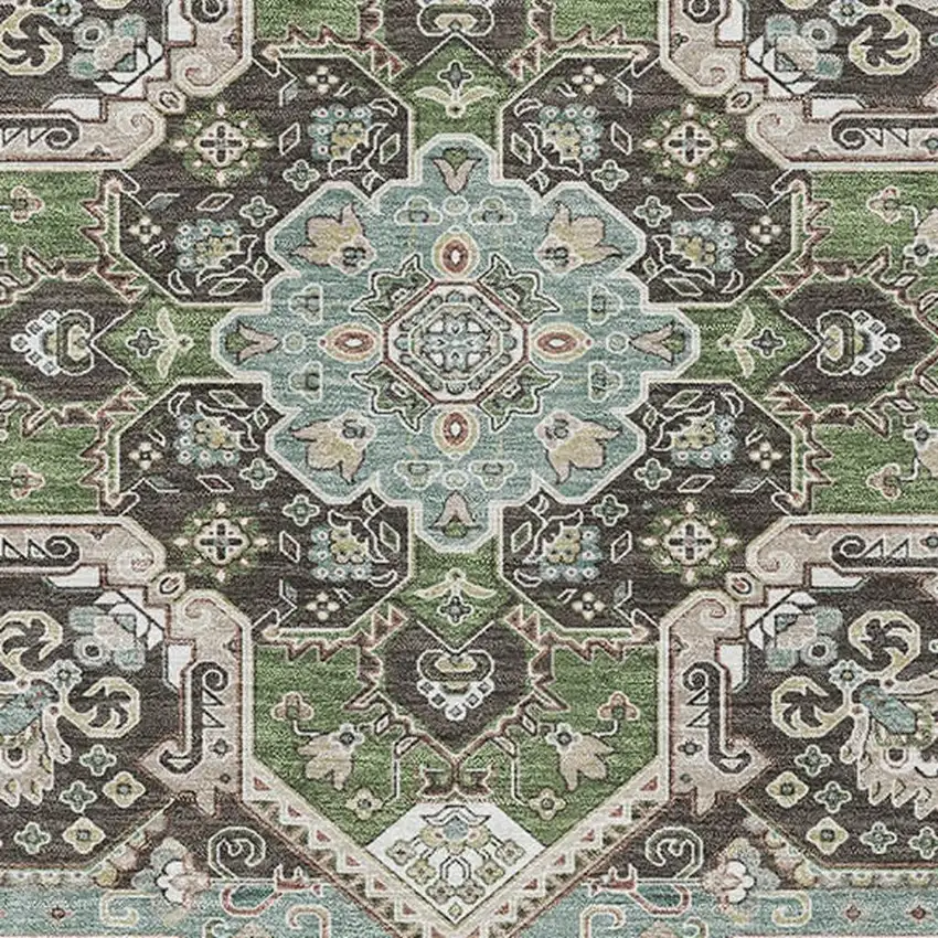 Beige Sage And Ivory Oriental Washable Area Rug With UV Protection Photo 2