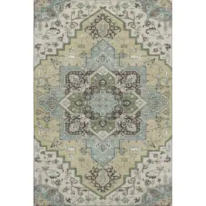 Photo of Beige Sage And Ivory Oriental Washable Area Rug With UV Protection