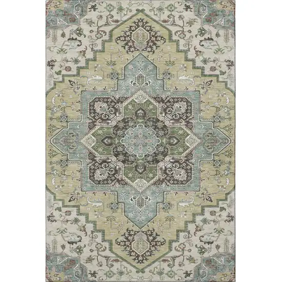 Beige Sage And Ivory Oriental Washable Area Rug With UV Protection Photo 3