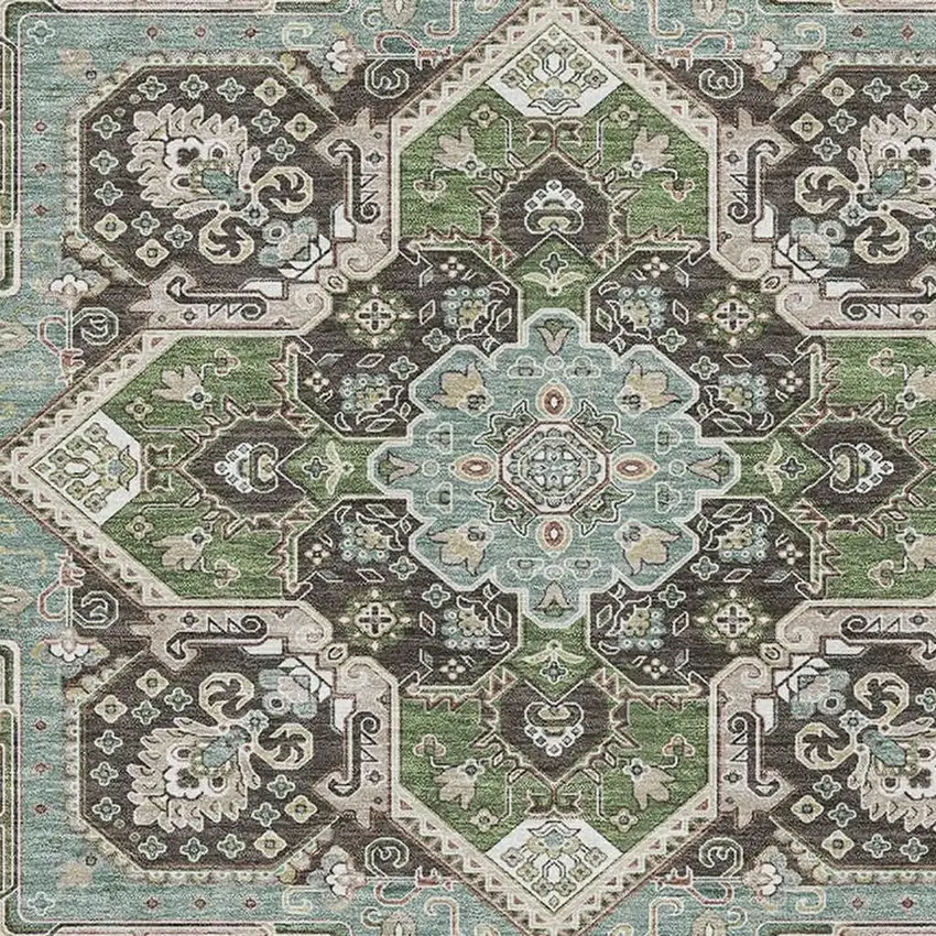 Beige Sage And Ivory Oriental Washable Area Rug With UV Protection Photo 2