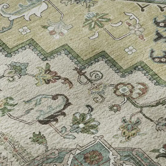 Beige Sage And Ivory Oriental Washable Area Rug With UV Protection Photo 9