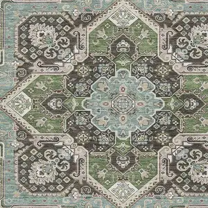 Photo of Beige Sage And Ivory Oriental Washable Area Rug With UV Protection