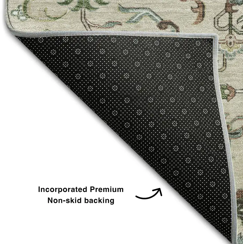 Beige Sage And Ivory Oriental Washable Area Rug With UV Protection Photo 6