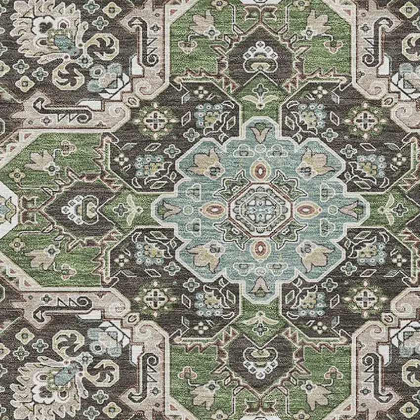 Beige Sage And Ivory Oriental Washable Area Rug With UV Protection Photo 2