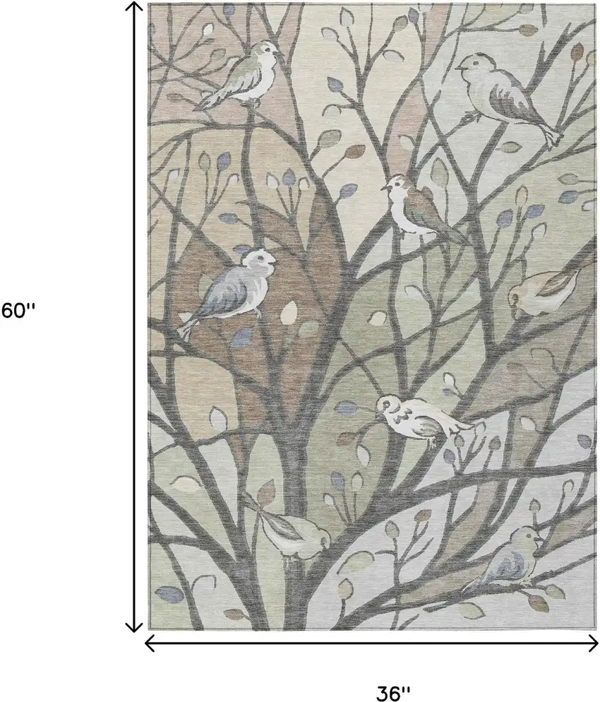 Beige Sage And Khaki Botanical Leaves Washable Indoor Outdoor Area Rug Photo 3