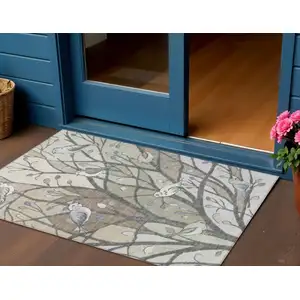 Photo of Beige Sage And Khaki Botanical Leaves Washable Indoor Outdoor Area Rug