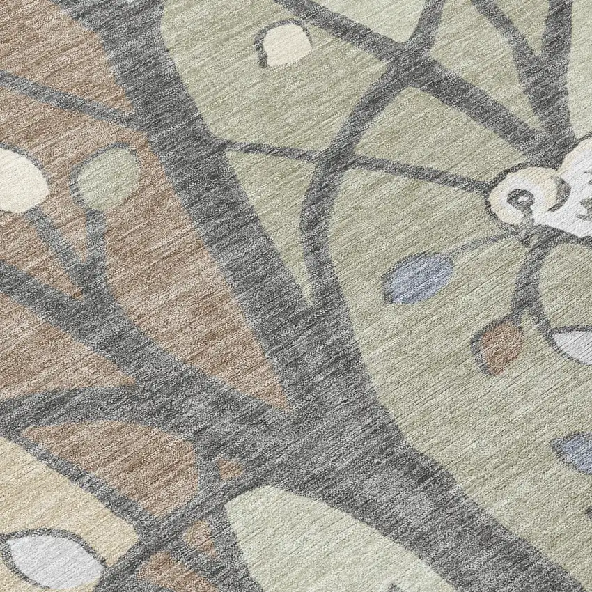 Beige Sage And Khaki Botanical Leaves Washable Indoor Outdoor Area Rug Photo 7