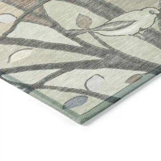 Beige Sage And Khaki Botanical Leaves Washable Indoor Outdoor Area Rug Photo 5