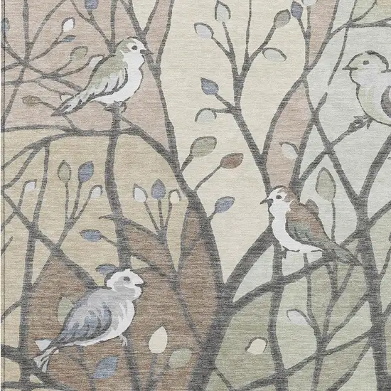 Beige Sage And Khaki Botanical Leaves Washable Indoor Outdoor Area Rug Photo 7